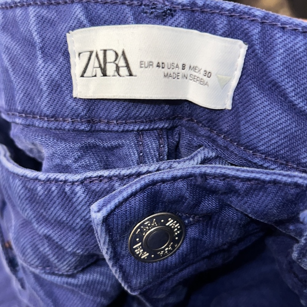 Zara Indigo Blue High Waisted Wide Leg Jeans 8 - Picture 5 of 6